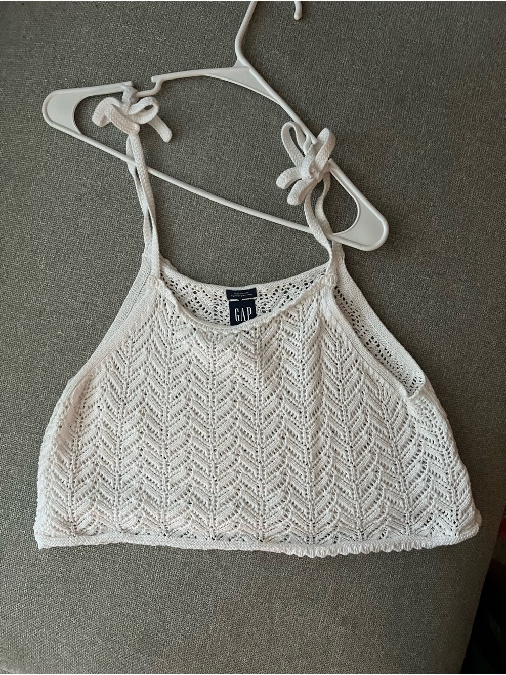 GAP Women's Cream Crochet Halter Crop Top with Tie Straps